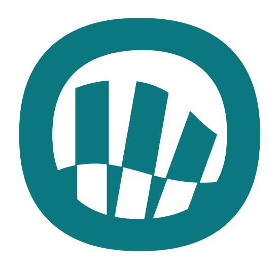 circle icon with 3 bars coming up in the middle at an angle, representing an artwork
